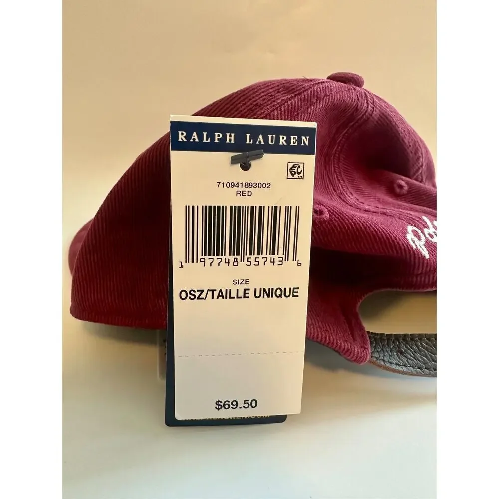 Polo Ralph Lauren Baseball Cap Hat Maroon Red Navy P Logo OS NWT